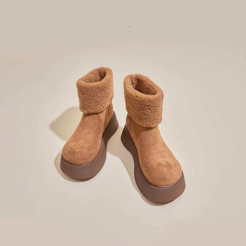 Thick-soled Velvet Warm and Heightening Snow Boots Women's Winter New Cotton Boots Lamb Wool Short Large Cotton Boots