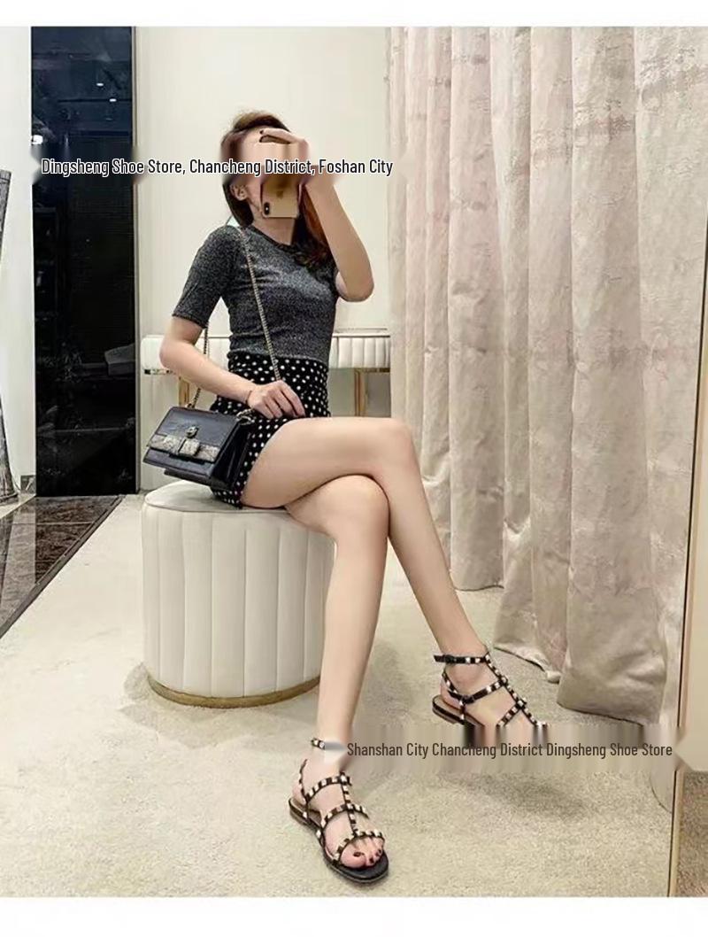 Women s Orange Open Toe Flat Sandals - 2026 Spring/Summer Beach Shoes 39 чёрный