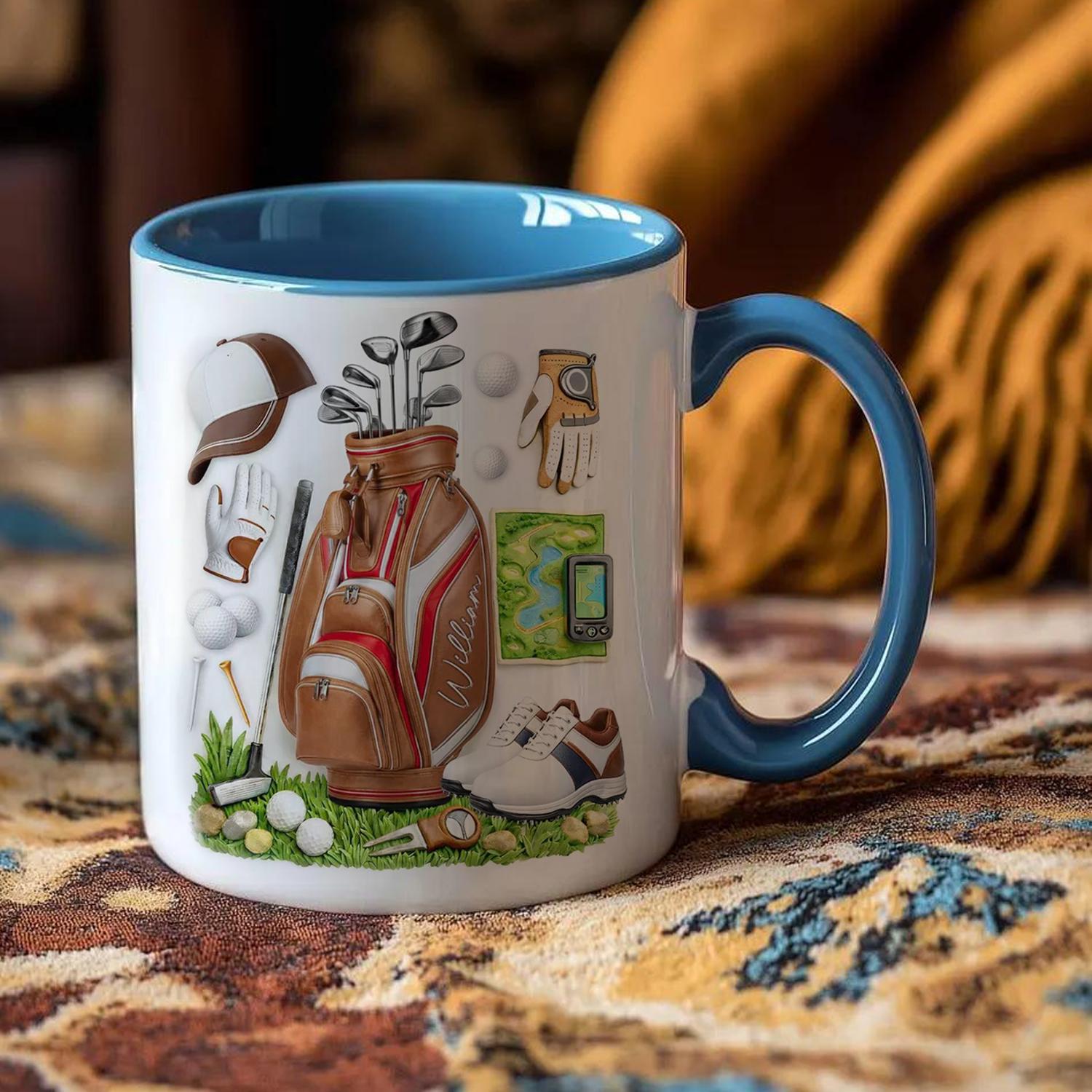 Personalized Golf Ceramic Mug - Custom Name Coffee Cup Ideal Gift for Golf Enthusiasts 301-400ml