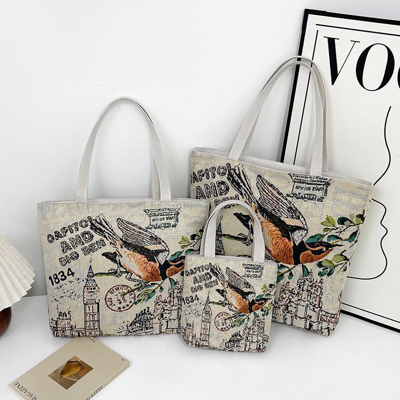 New handbag gold silk embroidered panda bag women's large-capacity shopping bag work bag