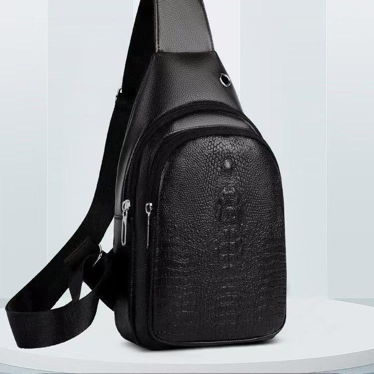Trendy Men's Crocodile Pattern Crossbody Chest Bag - Fashionable, Casual, Versatile PU Sport Pack for 2025