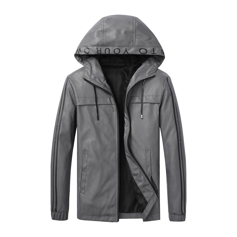 Jaqueta de couro masculina primavera e outono novo estilo coreano moderno jovem fino e bonito casual jaqueta de couro com capuz marca da moda