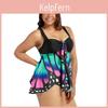 Tankini cu imprimeu fluturi pentru femei mărimi mari, talie înaltă, stil bluzon, costum de baie elegant pentru orice ocazie