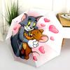 1pc Tom and Jerry pattern Umbrella Portable Folding Umbrella Iron Frame Hole Bone Structure Outdoor Home Umbrella