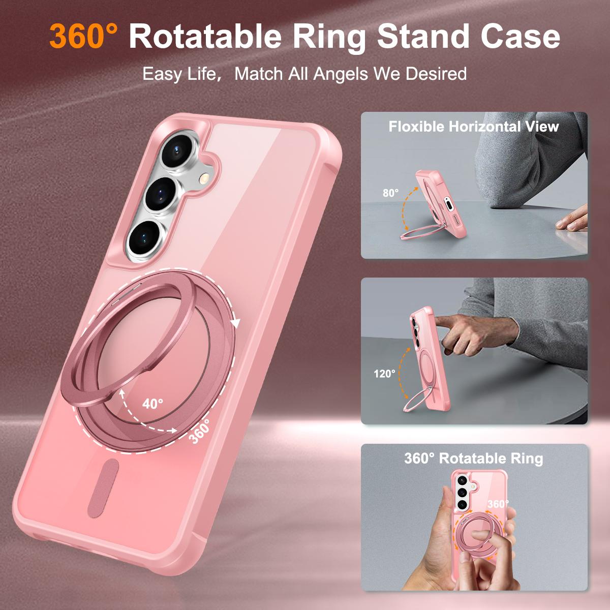 

For Samsung Galaxy S25/S24 Case Compatible with MagSafe Rotatable Ring Kickstand TPU+PC Phone Cover Purple