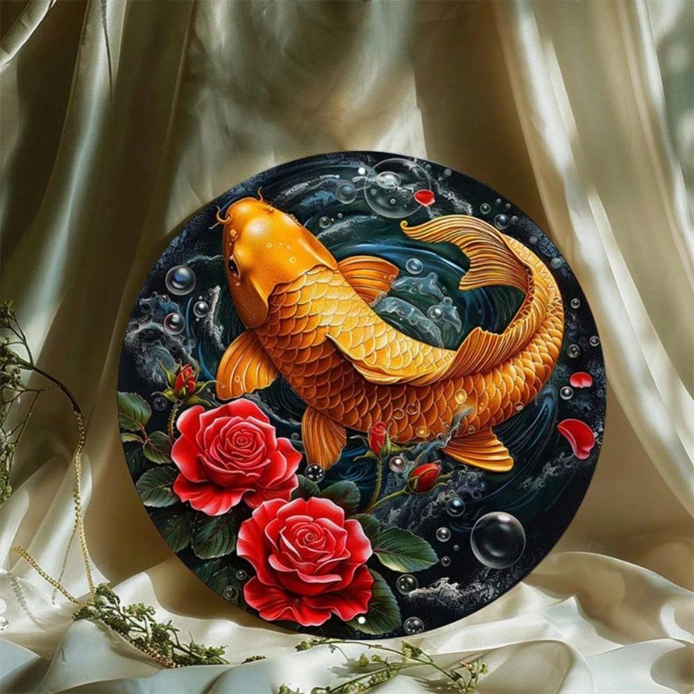 Charming Gold Koi Fish Aluminum Metal Art Sign UV Scratch Resistant Indoor Outdoor Wall Decor
