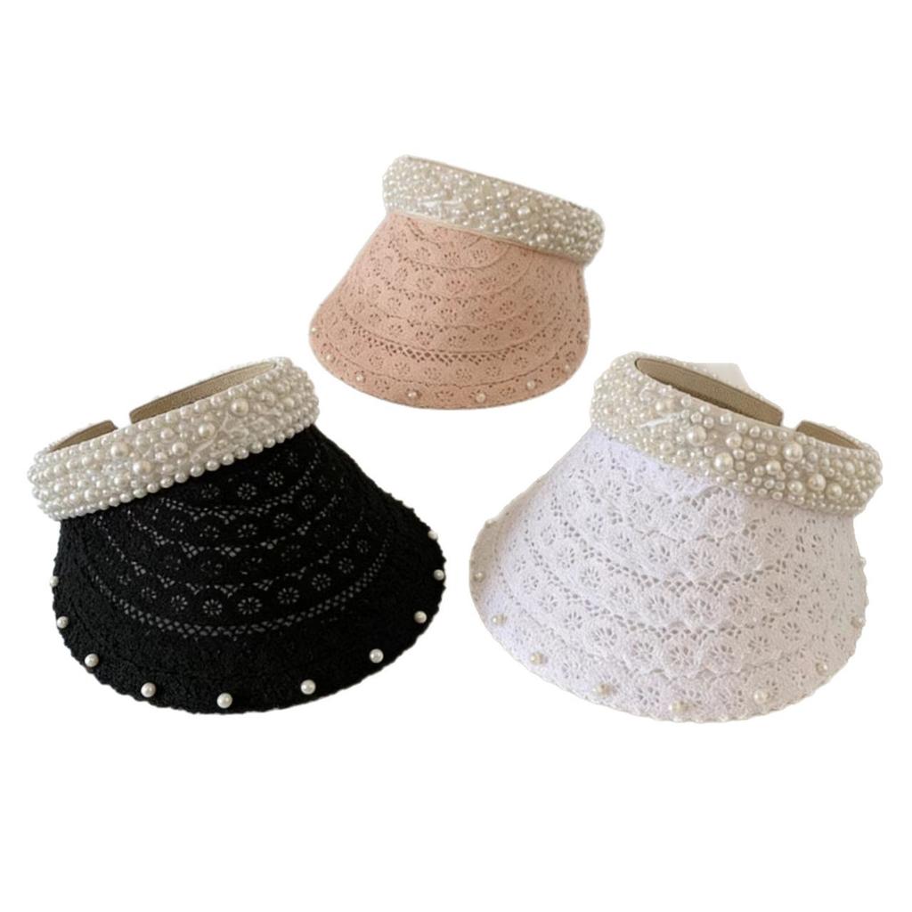 Handmade woven pearl empty hat, fashionable seaside vacation sun-protection hat, headband, summer sweet sun hat