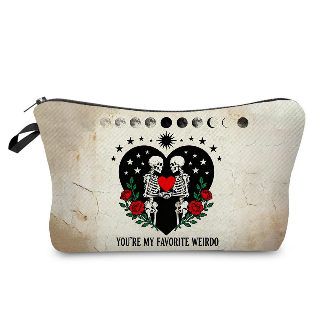 Skull Print Cosmetic Bag, Nail Polish Storage Bag, Daily Travel Clutch Bag, Toilet Bag.