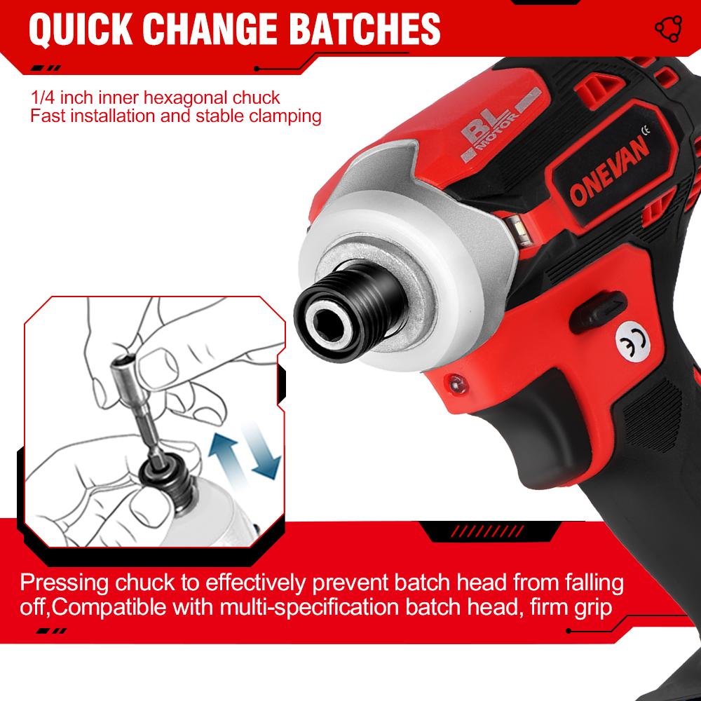 ONEVAN 588N.M Brushless Electric Drill Cordless Screwdriver With 3 LED Light 5 Speed Torque Lithium-Ion Battery For 21V 18V Tools