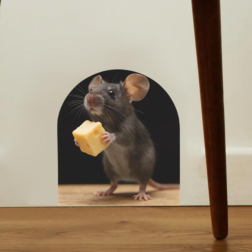 Waterproof Removable Cute Little Mouse Eating Cheese Wall Stickers Self Adhesive Home Room Wall Decor Decals