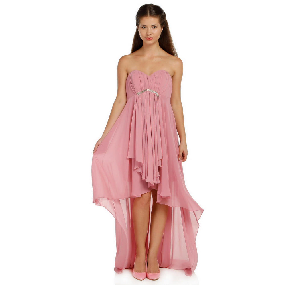 Fierte Women's Evening Dress Azr4489 Strapless Stone Detail Chiffon Skirt Salmon Yellow Green Blue Red