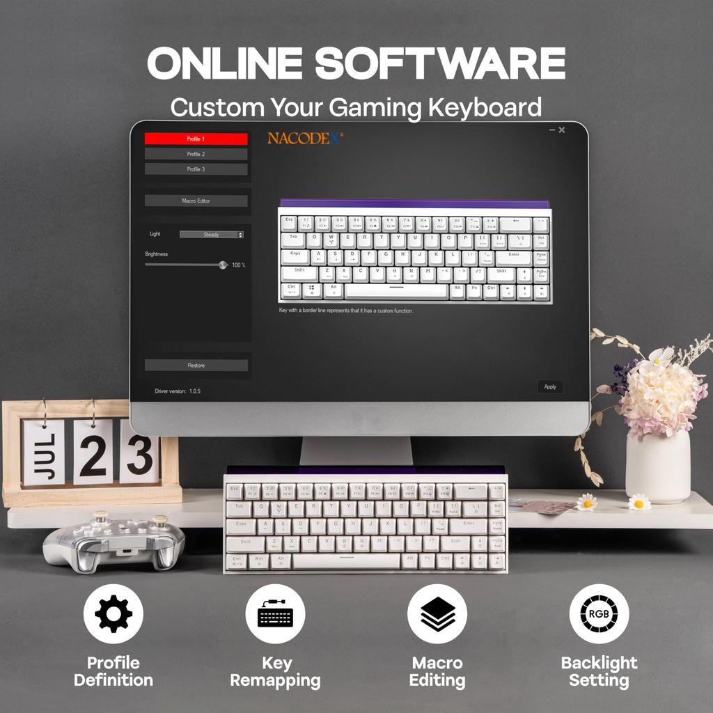 MechLands AJAZZ NK68 Wired Gaming Keyboard with Compact Mechanical Compatible with Lightbox, 65% Keyboard, Hot-Swap Compatible, Shine-Through Keycaps,