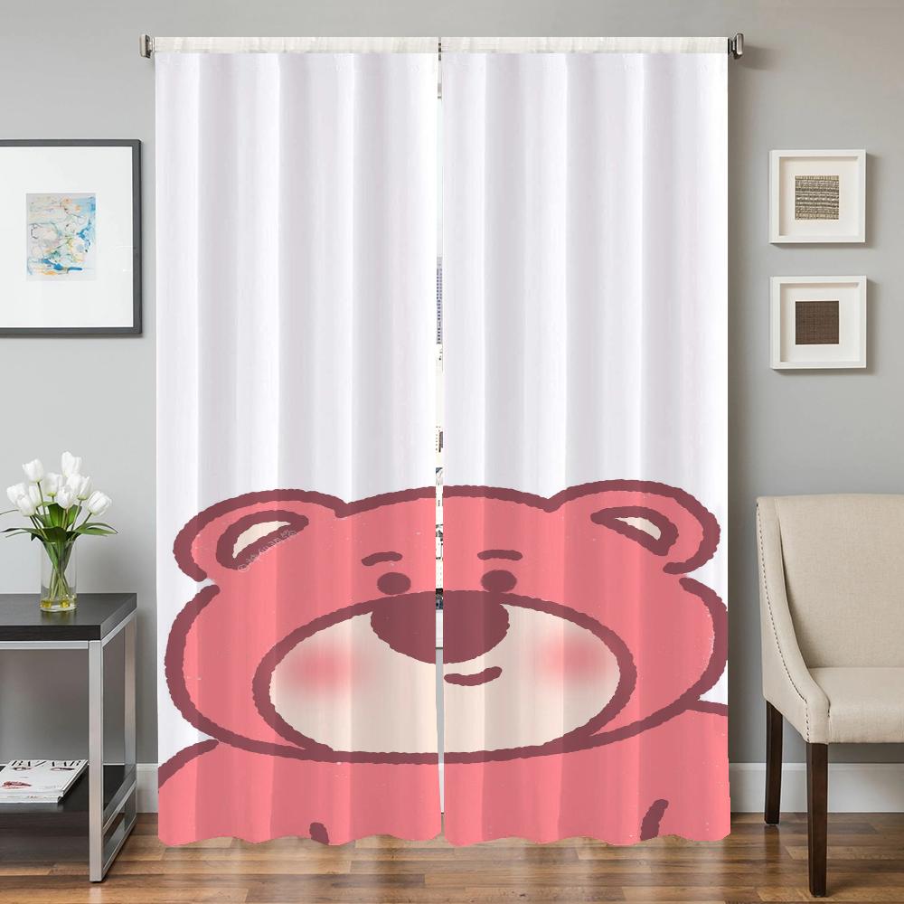 Window Kitchen Curtains for Living Room 2 Pieces Blackout Curtains Door Curtain S-strawberry B-bear Bedroom Decoration Partition