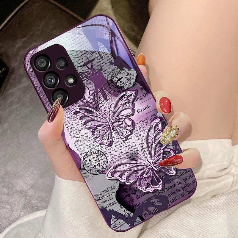 Vintage Schmetterling für Samsung Galaxy S10 4G S20 11E 30 S21 22 S24 Fe Pro S23 S25 Ultra 5G S9 Gehärtetes Glas Handyhülle