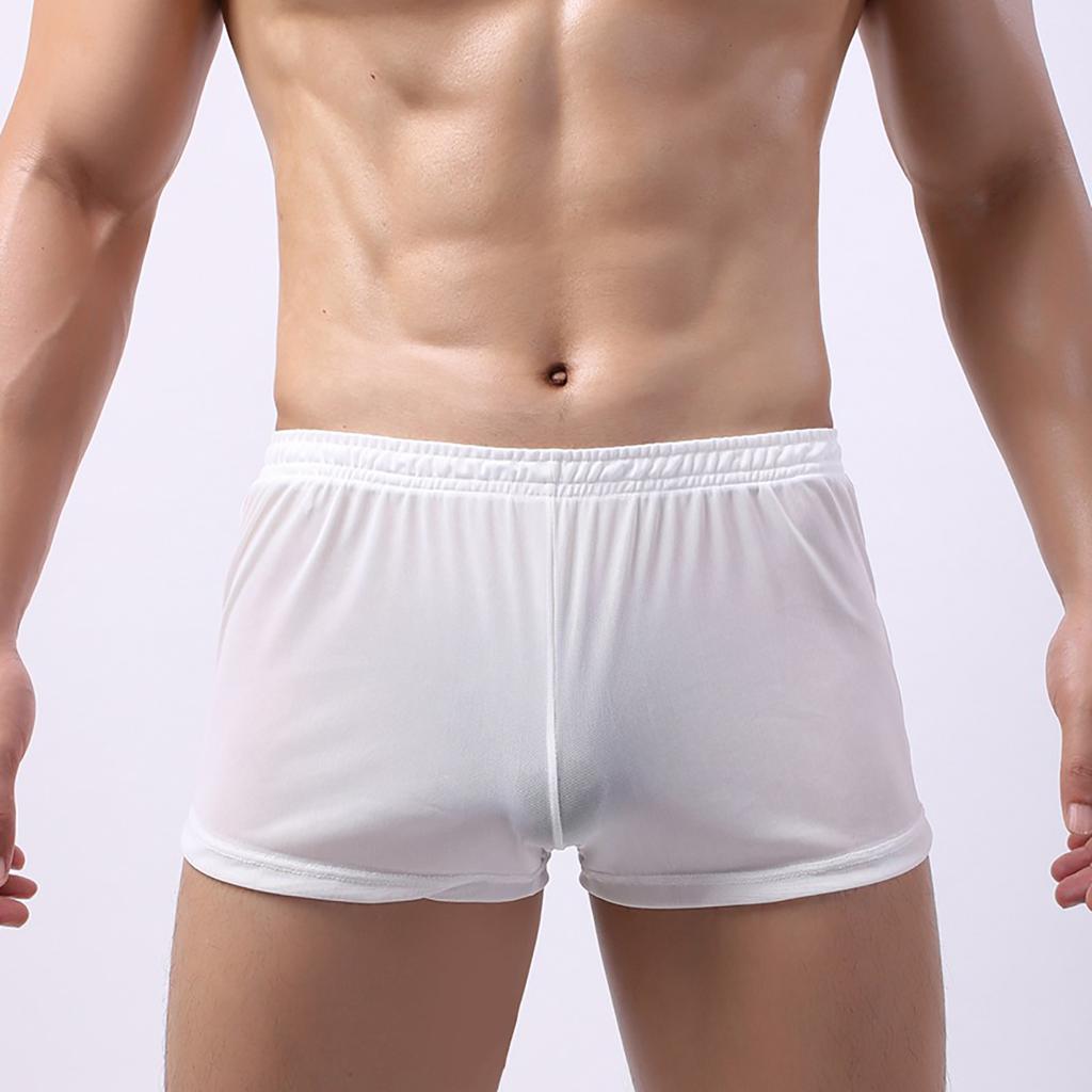 Soutong See Through Men Color Mesh Yarn Underpants Solid Mid Waist Transparent Thin Boxer Underwear For Daily Wear