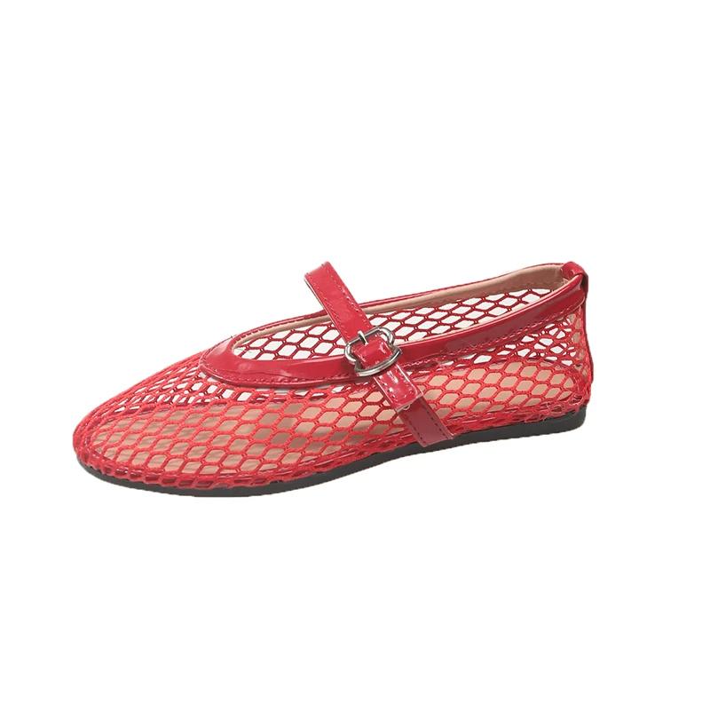Fashion Mesh Ballet Shoes Women's Spring and Summer New Round Toe Shallow Mouth Cutout Mesh Breathable Flat Sandals
