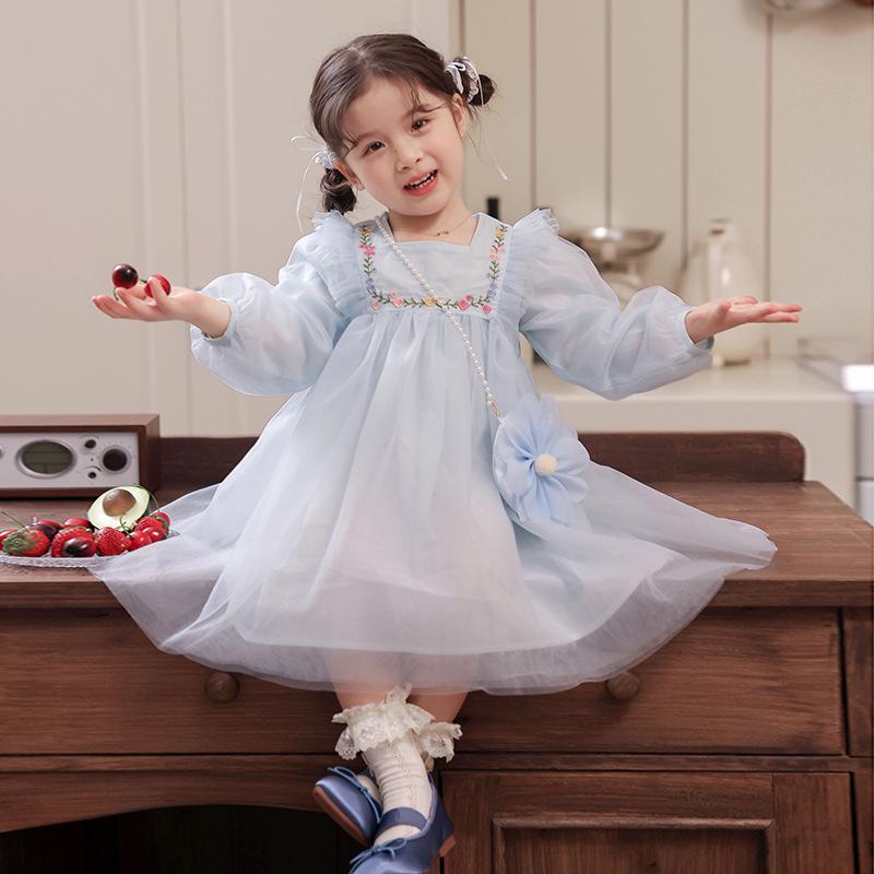 Autumn 2025 Girls' Princess Embroidered Dress with Bag – Fashionable Mesh Puffy Skirt