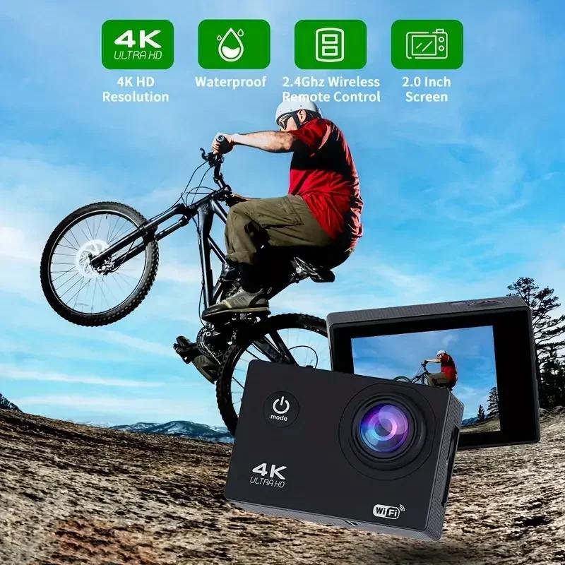 Ultra HD 4K Action Camera with WiFi - 30fps Waterproof Sports Camera (170° Wide Angle, 2.0" Screen) for Helmet & Underwater Use