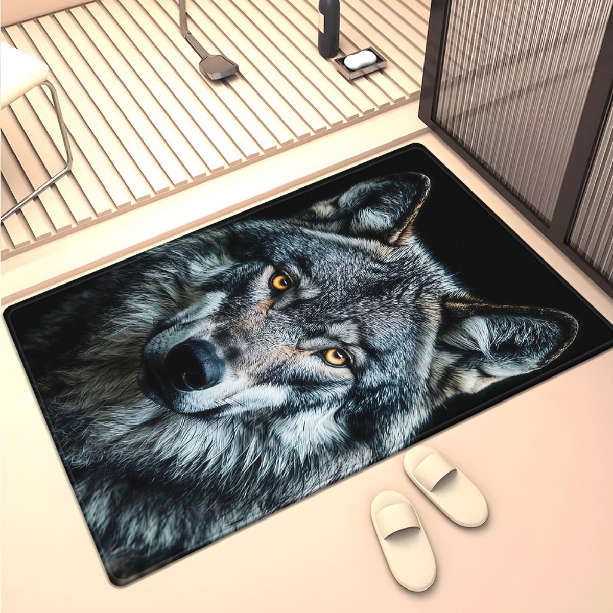 Realistic wolf face close up crystal velvet carpet animal portrait rug wild nature theme living room floor mat fierce predator 50x 80cm