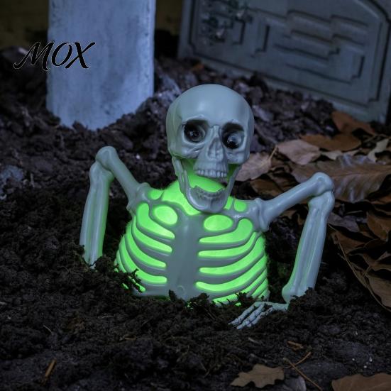 Spooky Nighttime Lighting Halloween Half Body Skeleton Decoration, Realistic Light Up Plastic Durable Outdoor Decoration for Graveyard, Haunted House,