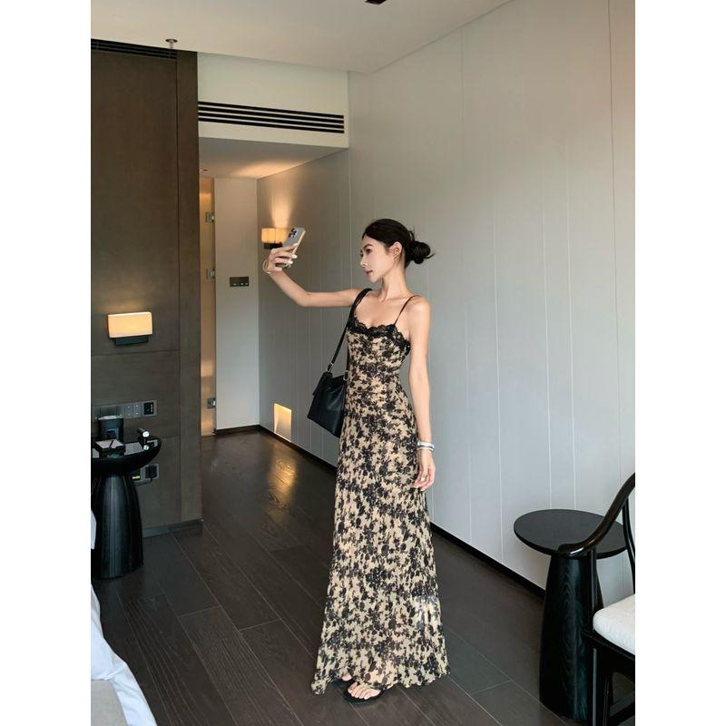 

Платье-бюстье с принтом и кружевной отделкой кумикуми, женское летнее темпераментное облегающее платье, платье А-силуэта Broken flowers L