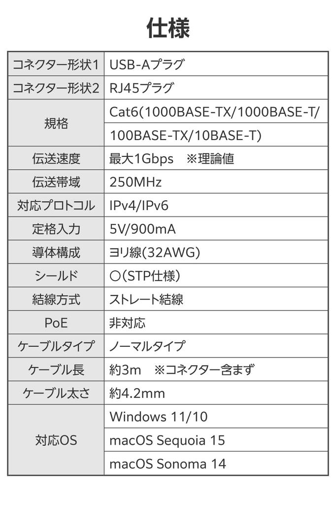Elecom To LAN Conversion with MAC Address USB-A Cable, CAT6, Changer, 3m, Black, LD-AL1G30BK