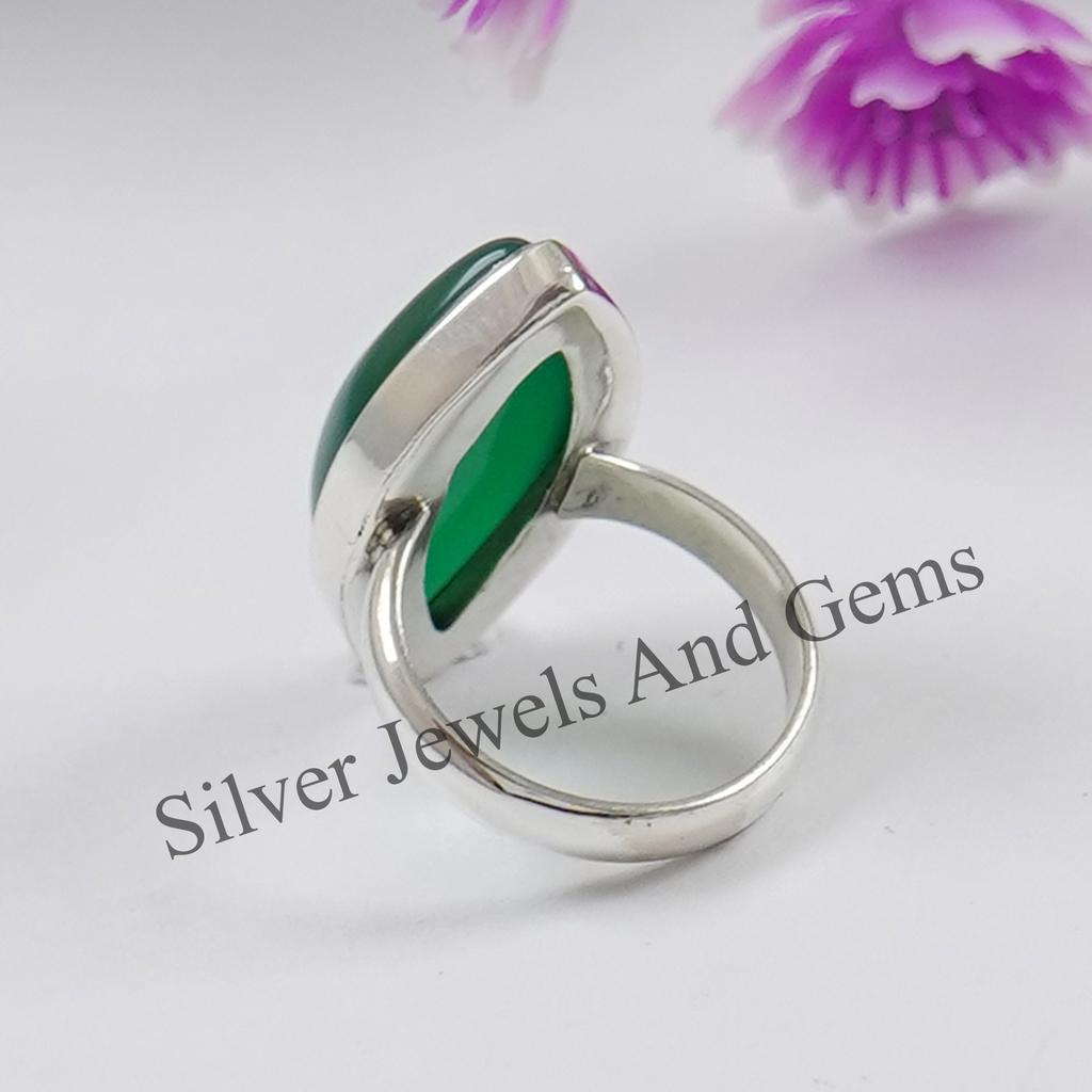 Marquise Green Onyx Ring: Handmade 925 Sterling Silver, December Birthstone