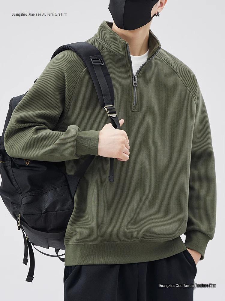 Men's Trendy Half-Zip Stand Collar Hoodie - Spring/Autumn Loose Fit Pullover