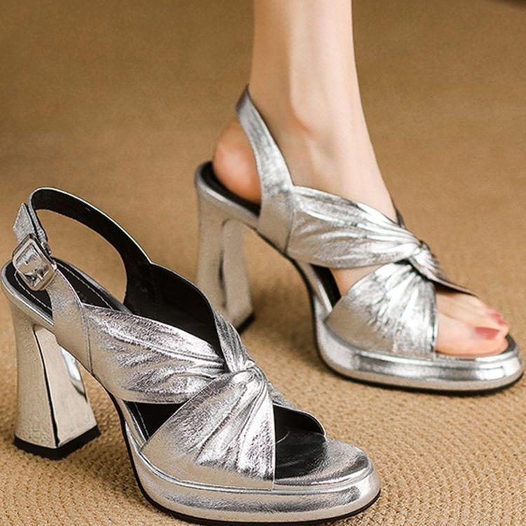 

Super High Heel Fish Mouth Cross Strap Block Heel Back Trip Strap Platform Spring and Summer Women s Shoes 34EU/CN35 серебряный