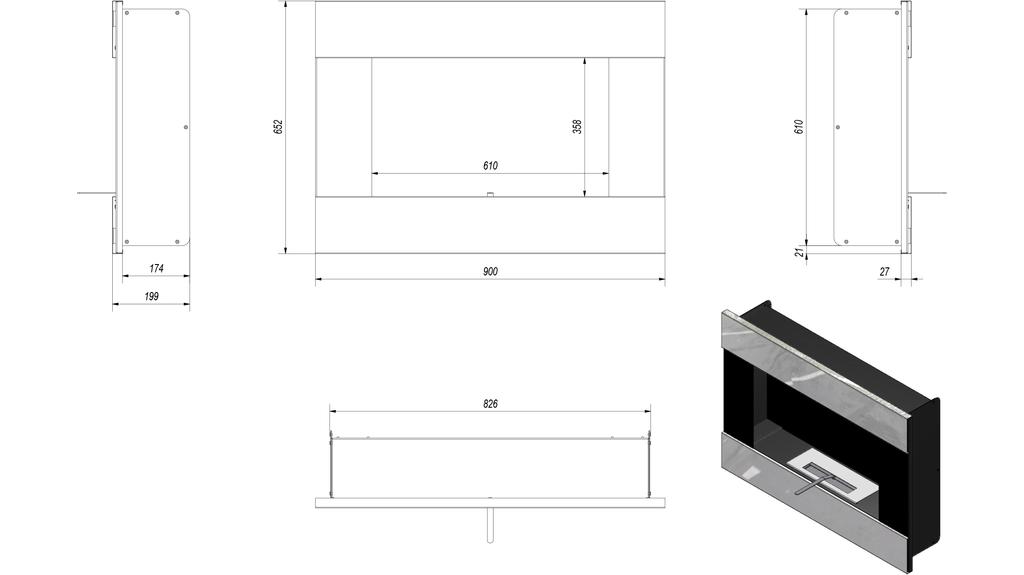 Wall Mounted Bioethanol Fireplace BRAVO TÜV Inox