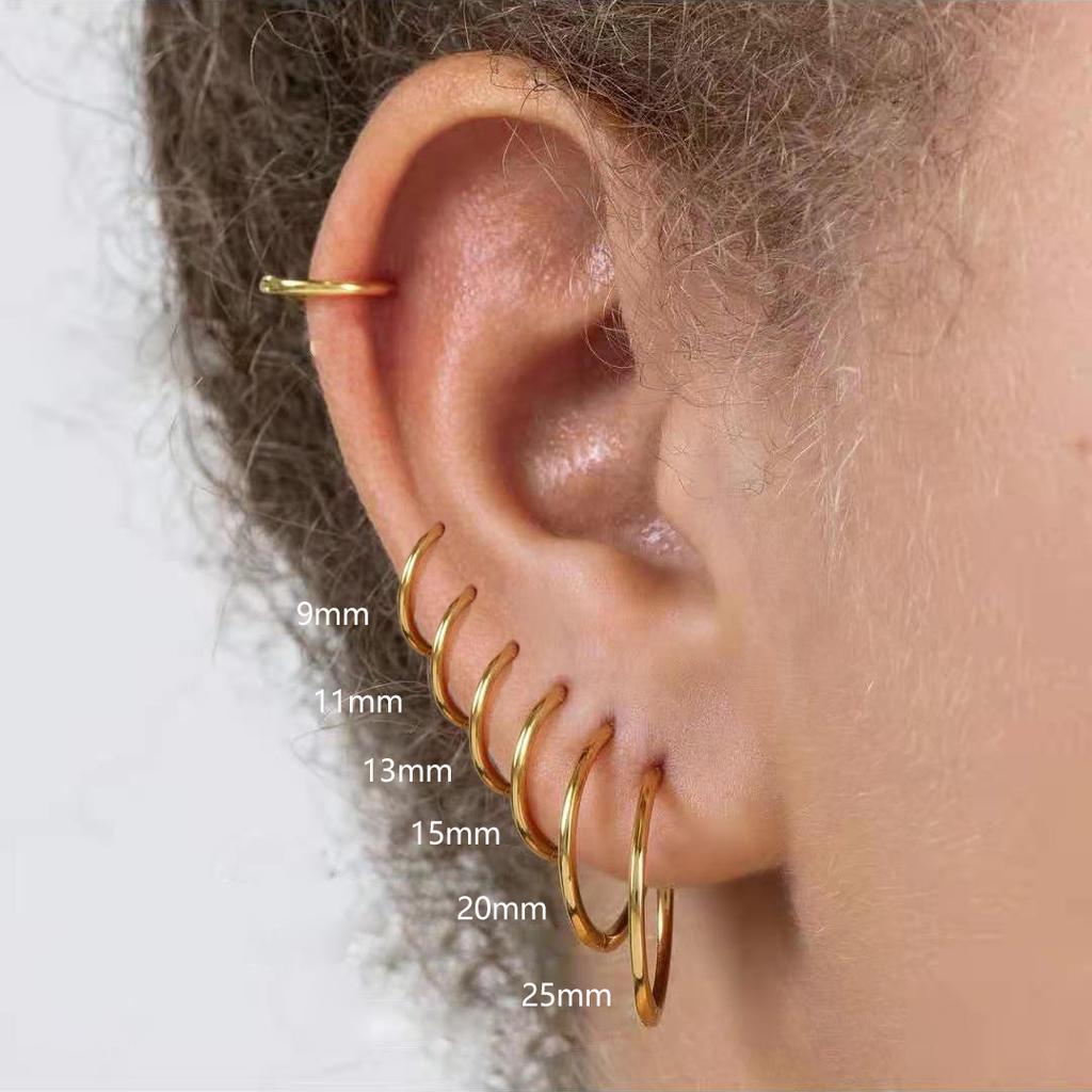 Gold Color Small Hoop Earrings Stainless Steel Circle Round Huggies for Women Men Ear Ring Bone Buckle Fashion Jewelry 25MM