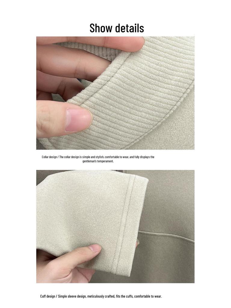 Men's Double-Sided German Fleece Half-Zip Hoodie - Stand Collar, Warm Base Layer for Autumn/Winter, Simple Casual Fashion.