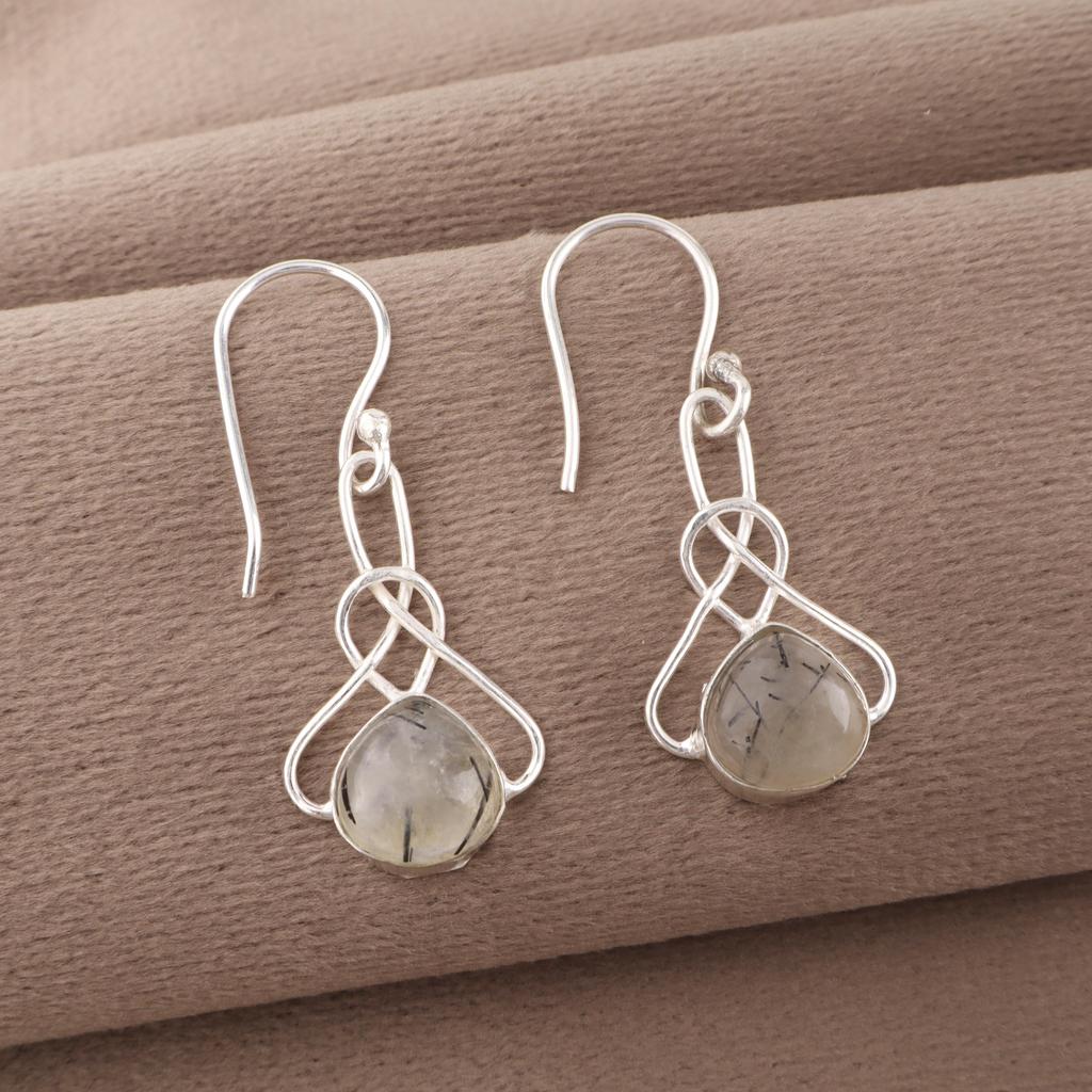 Ohrringe mit schwarzem Rutil, 925er Sterlingsilber-Echtschmuck, handgefertigte Ohrringe, für Thanksgiving