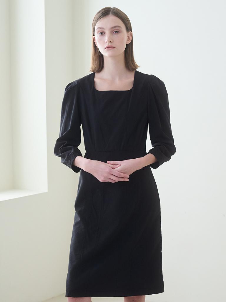 NOUVE Square Neck Stitch Dress - Black