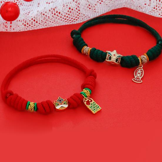 Pet Collar Adjustable Handmade Braided with Pendant Chinese Style Lion Small Dog Puppy Cat Necklace for Photograph