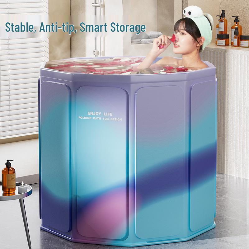 Portable Folding Bath Barrel for Adults & Children - PVC, No Installation Required