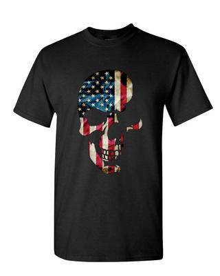 Skull Americana T-Shirt Patriotic 4th of July Stars and Stripes Mens Tee Shirt
