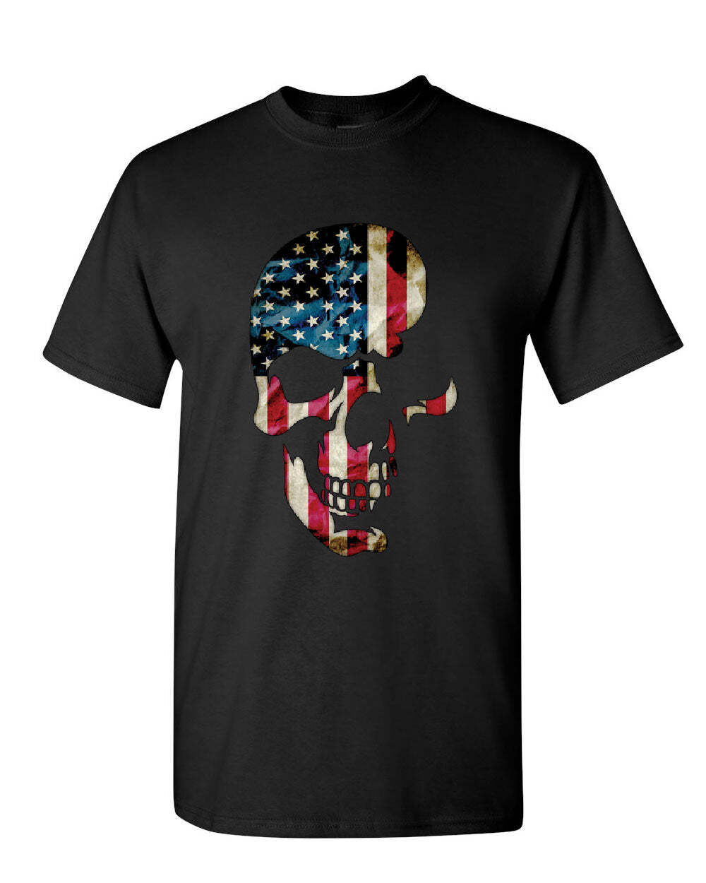 Skull Americana T-Shirt Patriotic 4th of July Stars and Stripes Mens Tee Shirt S