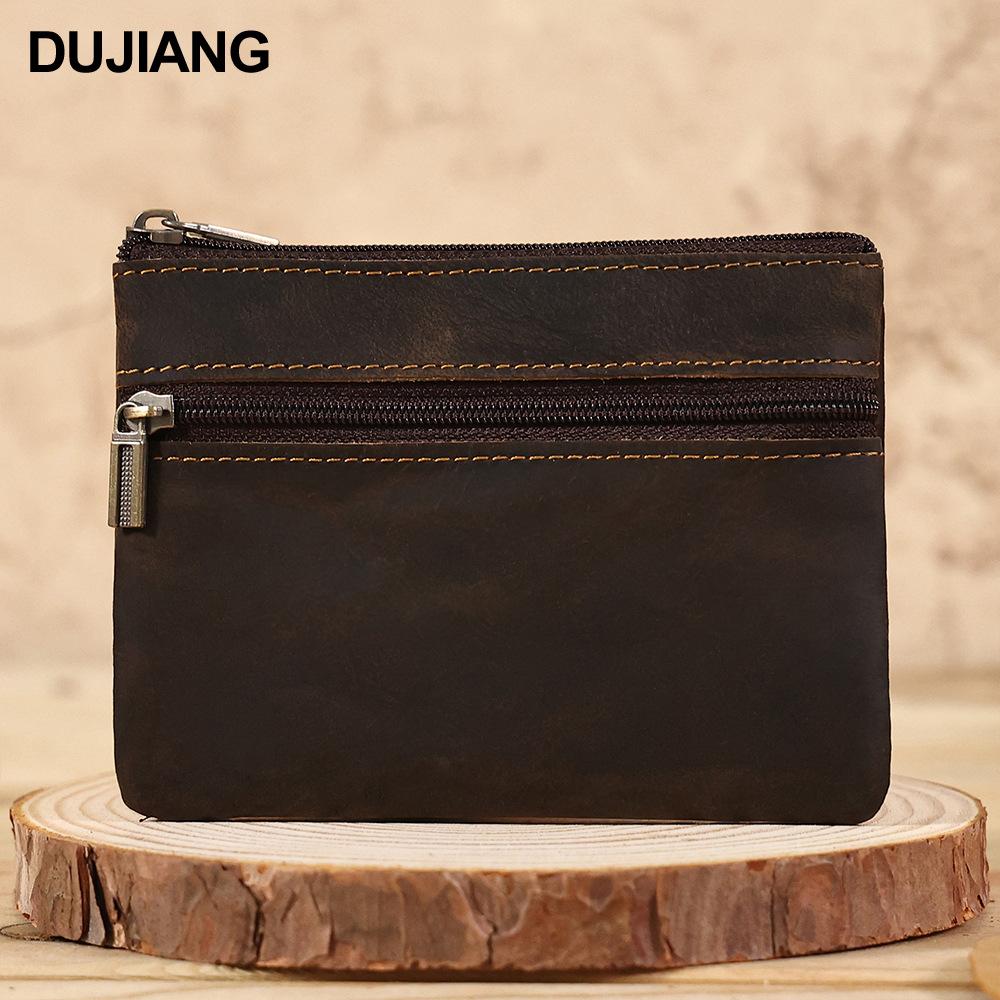 Men's Crazy Horse Leather Card Holder & Coin Purse, Vintage Genuine Leather Mini Wallet, Portable Small Coin Bag for Pocket