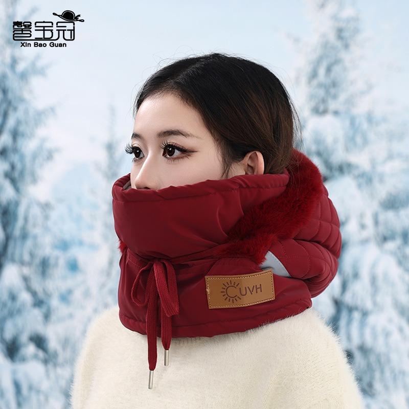 Winter velvet warm ear protection men and women outdoor riding skiing cold hat mask scarf integrated hat