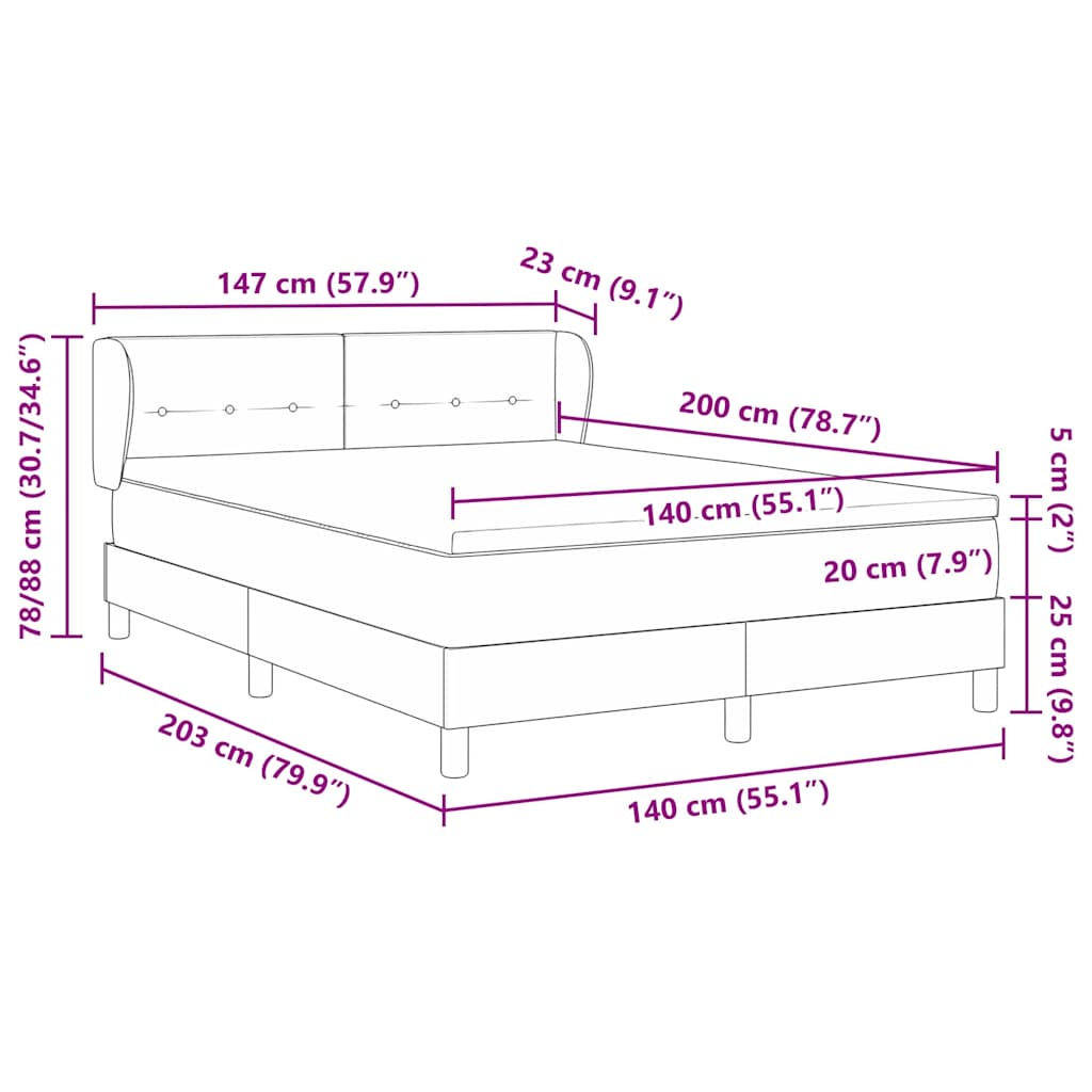 Box Spring Bed with Mattress Dark Brown 140 x 200 cm Fabric