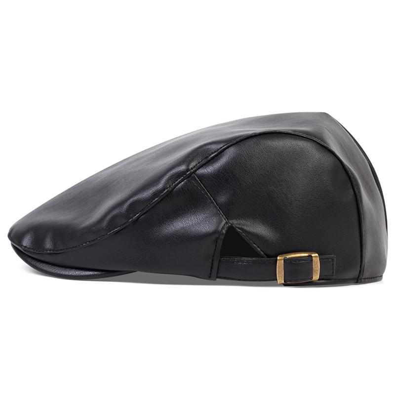 Men Retro Pu Leather Newsboy Caps British Painters Hats Spring Autumn Side Adjustable Flat Cap Hip Hop Berets