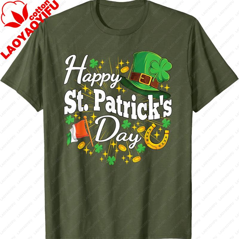 Happy St Patricks Day Shamrock Irish Men Women Crewneck T-Shirt Regular Short Sleeve Fashion Casual Style Adult Streetwear