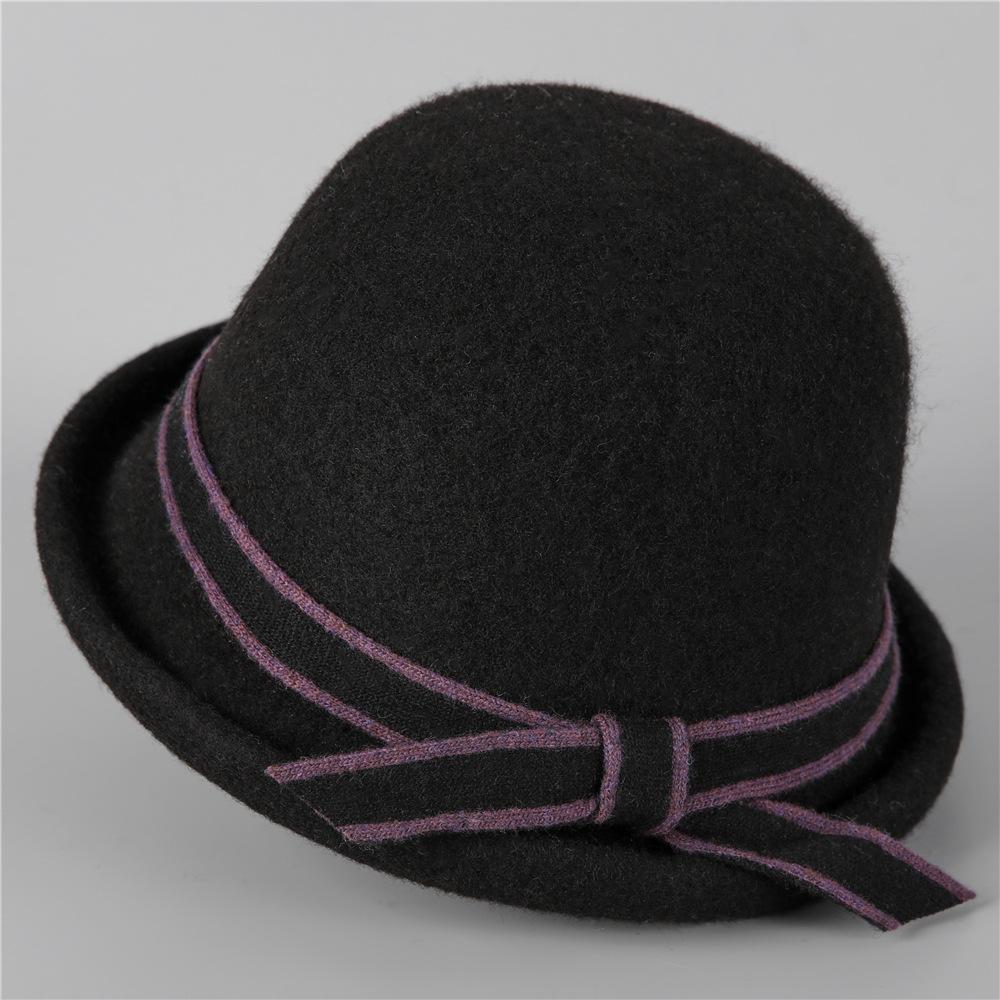 Curled Wool Mother Bucket Hat Elegant Temperament Small Face Thickened Simple Bow Warm Tide