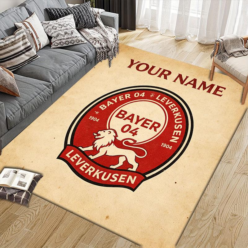 Custom Name,Bayer 04 Home Sofa Decoration for Living Room & Bedroom, Non‑Slip Play Flannel Floor Mat for Game Room
