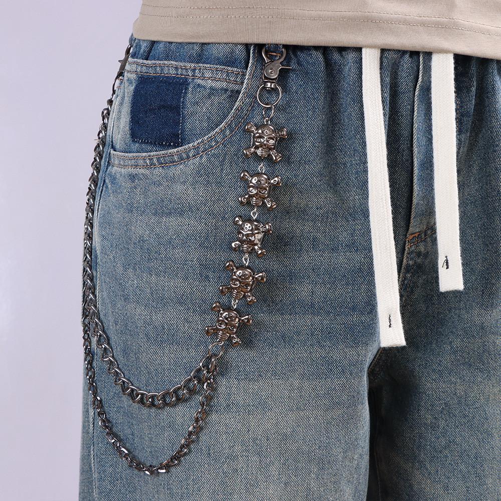 Gothic Skull Belt Chain Metal Hip Hop Double Layer Waist Accessory For Men Women
