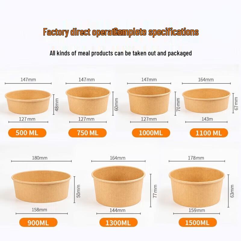 Miaojie Einweg-Runde Kraftpapier-Lebensmittelbehälter mit transparenten Deckeln