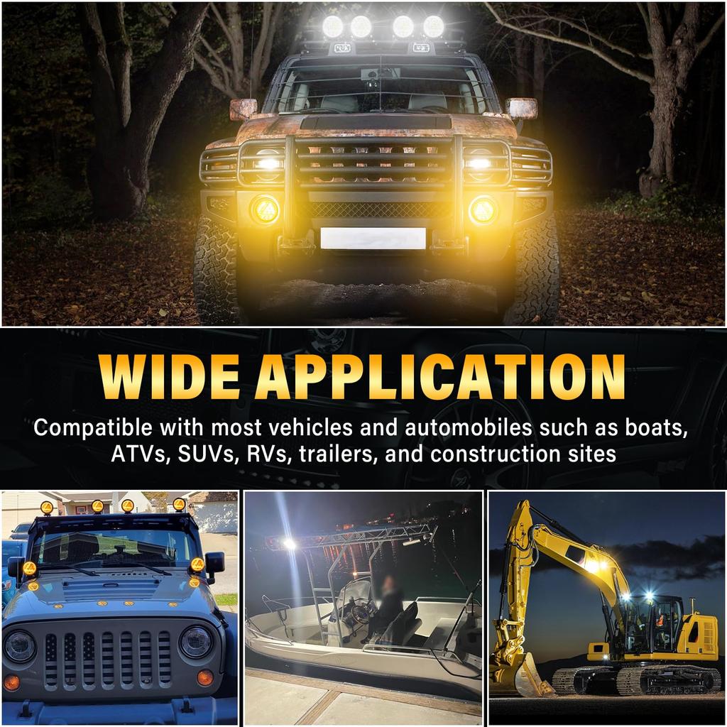 RIGIDON 2pcs 36W LED Fog Lights 4inch White Amber LED Light Bar for Truck Marine Boat Pickup ATV UTV 4X4WD Forklift SUV