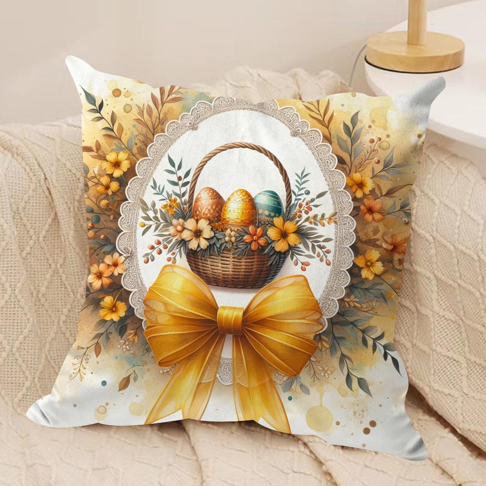 Easter Luxury Eggs Cushion Cover Silky Short Plush Invisible Zipper Dustproof Sofa Pillow Case For Home Decor