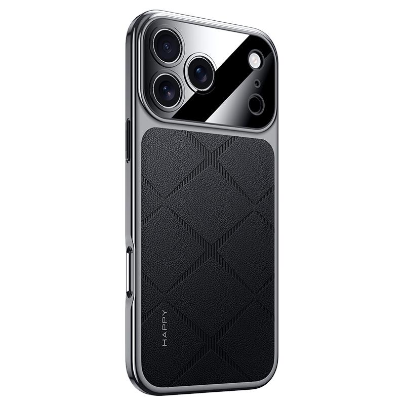 KEYSION Luxury Grid Pattern PU Leather Case for iPhone 17 Pro Max Plating TPU Camera Protection Phone Cover for iPhone 17 Air